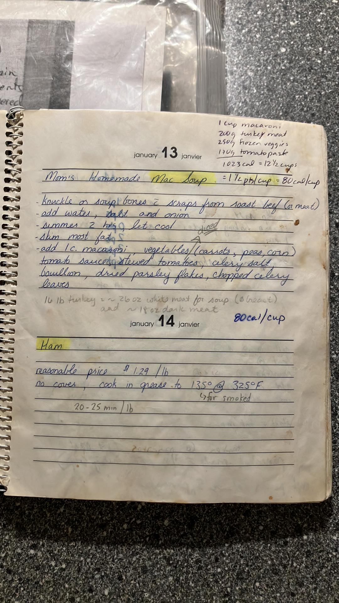 From Mom&#39;s journal cookbook, citing Gran, January 13th recipe